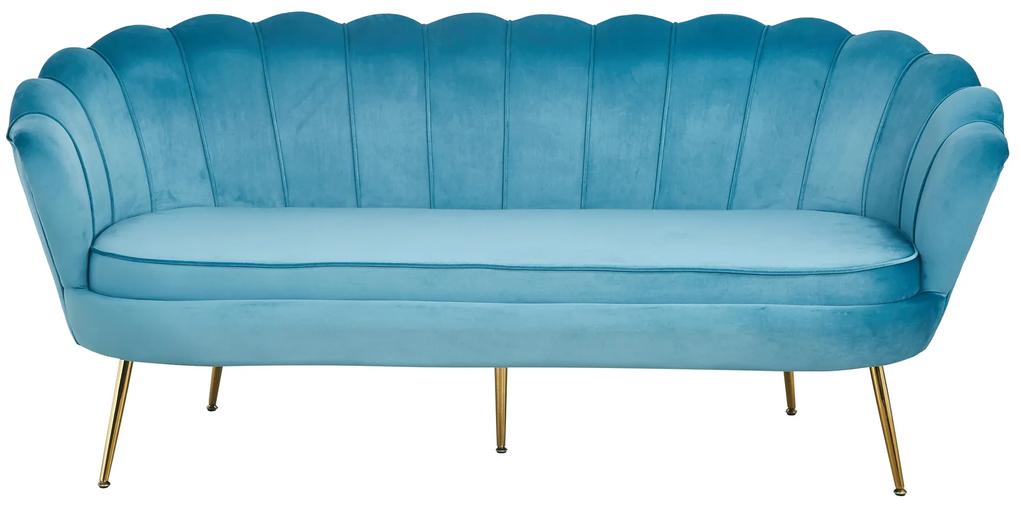 Canapea din catifea Shell albastra, 3 locuri
