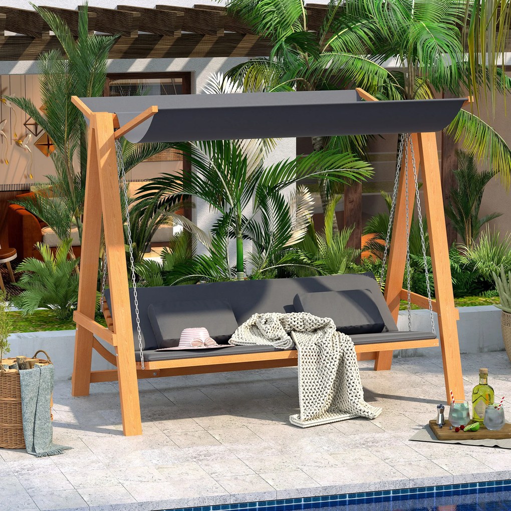 Outsunny Balansoar de Grădină pentru 3 Persoane, Design Modern cu Structură Gri și Teck, Confortabil, 225.5x113x180 cm | Aosom Romania