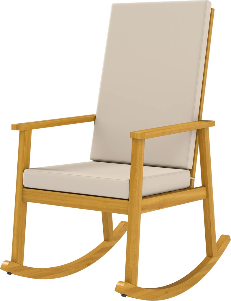 Outsunny Scaun balansoar din lemn de acacia Fotoliu balansoar cu spătar înalt Perne până la 160 kg 60 x 89 x 107 cm Bej | Aosom Romania