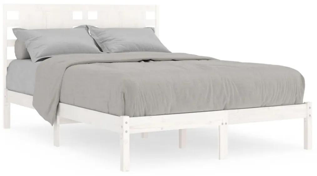 3104194 vidaXL Cadru de pat dublu, alb, 135x190 cm, lemn masiv