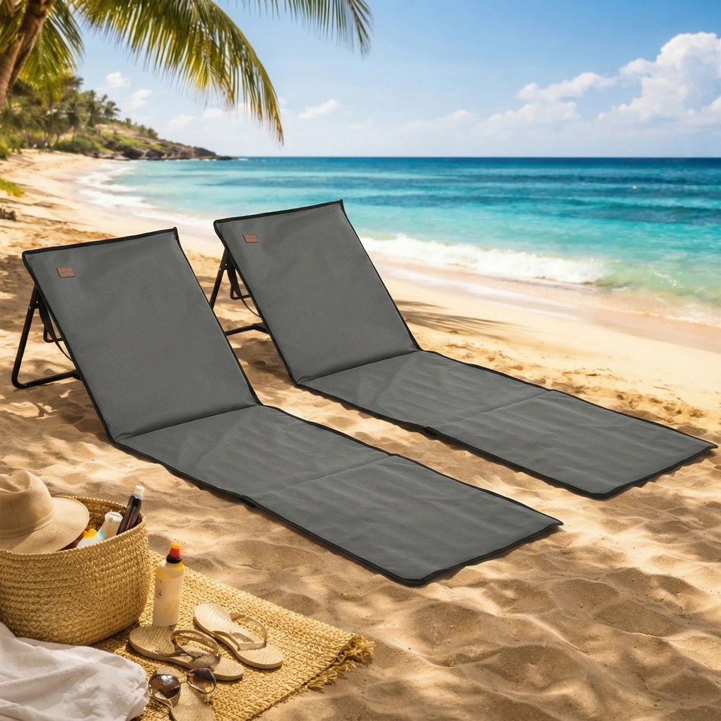 Outsunny Set 2 Șezlonguri Pliabile cu Unghi Reglabil și Buzunar cu Fermoar, 142x51x40 cm, Albastru | Aosom Romania