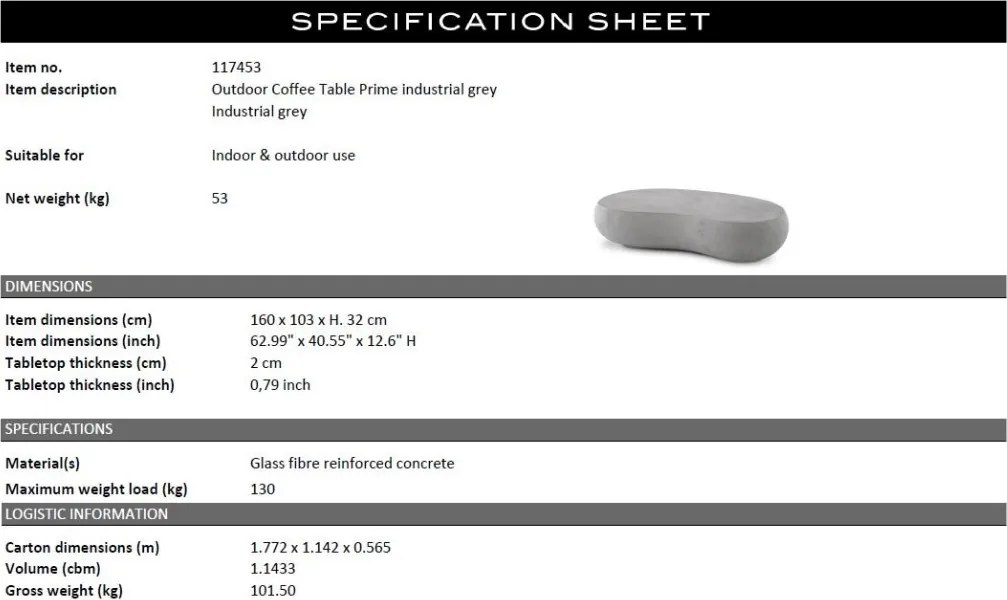 Masuta de cafea design LUX pentru interior si exterior Prime gri