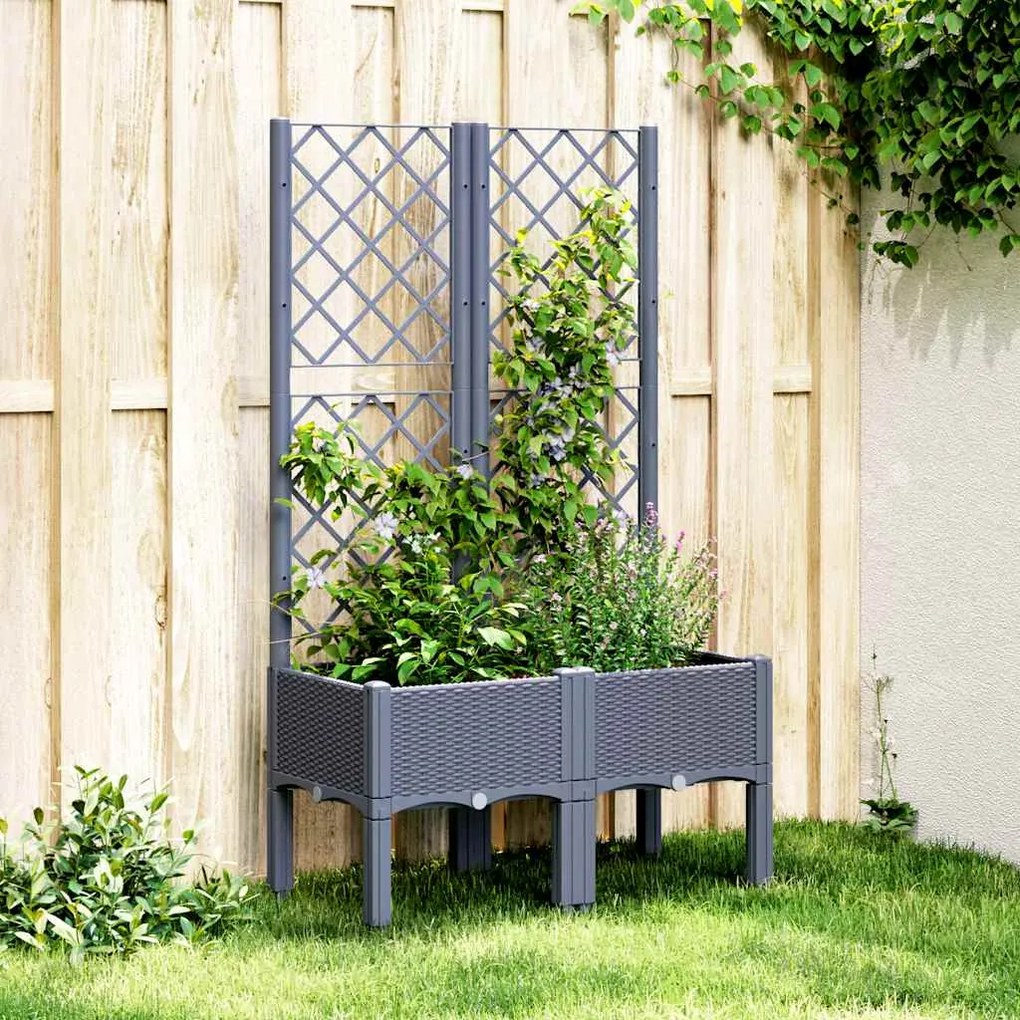 vidaXL Jardinieră de grădină cu spalier, albastru gri, 80x40x142 cm, PP