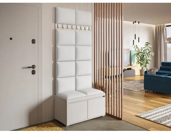 Mobilier pentru hol Kendora 80 (cu 12 buc panouri tapițate Pazara 40x30) (piele ecologică soft 017 (Alb). Promo -16%. 1054002