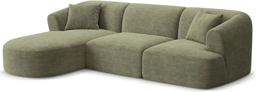 Colțar verde cu tapițerie din catifea reiată (cu colț pe partea stângă/cu șezlong) Campi – Cosmopolitan Design