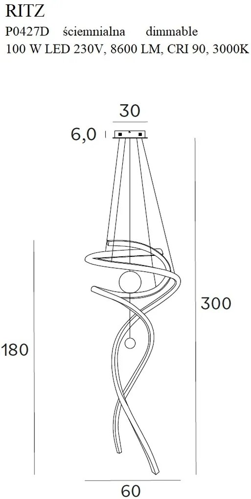 Lustra suspendata LED dimabila, design elegant RITZ auriu P0427D MX