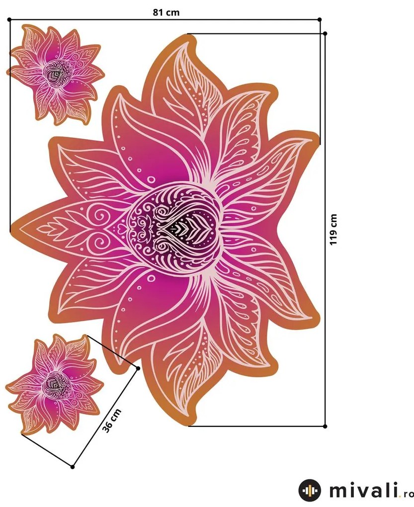 Autocolante de perete - Mandala de lotus fucsia