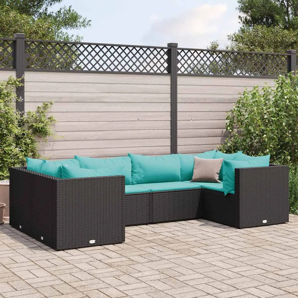 vidaXL Set mobilier de grădină cu perne, 6 piese, negru, poliratan