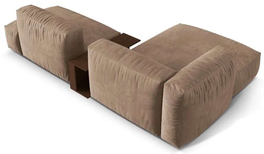 Colțar modular maro deschis cu tapițerie din catifea (cu colț pe partea stângă/cu șezlong) Martina – Micadoni