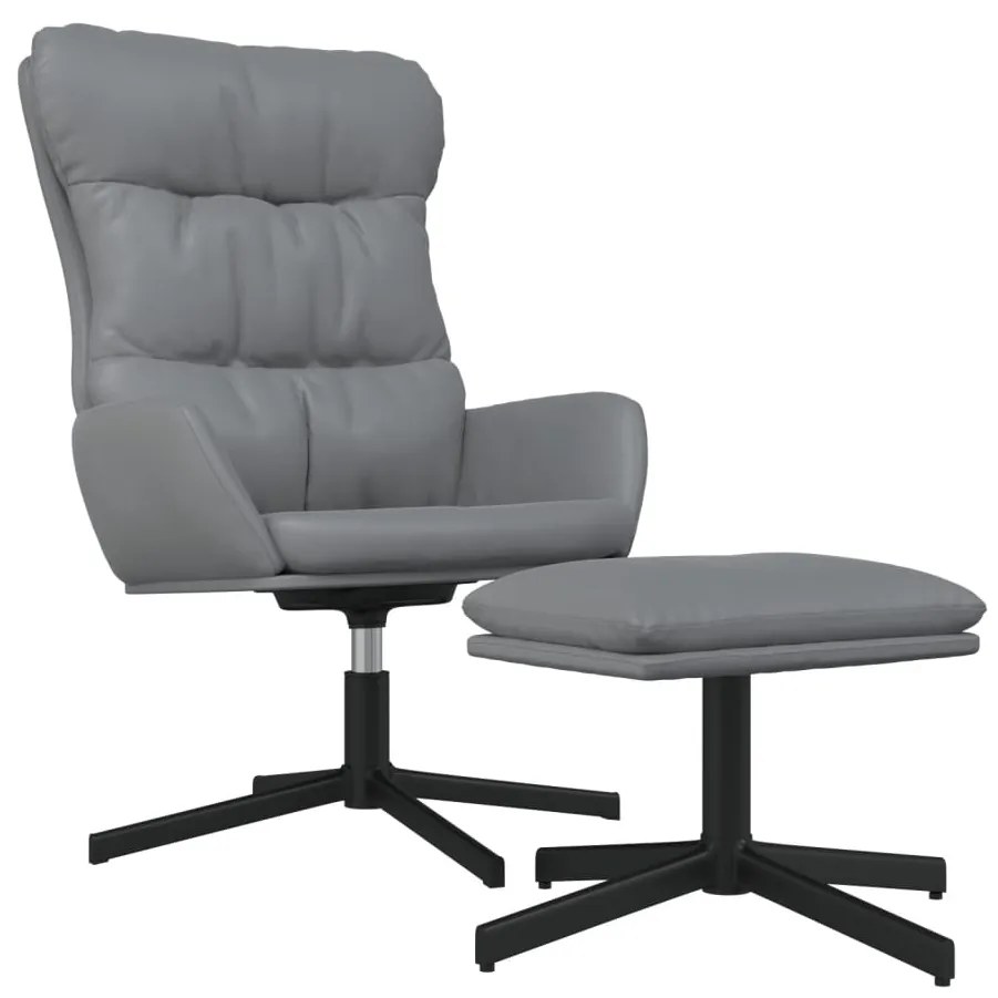 3097608 vidaXL Scaun de relaxare cu taburet, gri antracit, piele ecologică