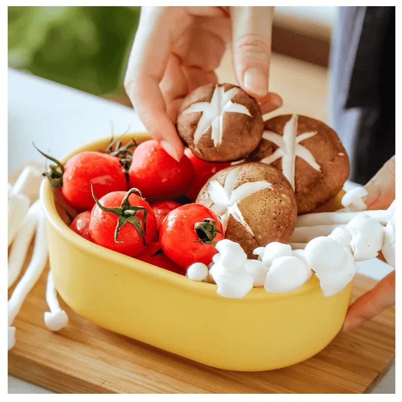 Cutie pentru pranz ceramica Buydeem CT3007-MY, 500 ml, 19.5x11x16.5 cm, Rezistenta la căldura pana la 230°C, Compatibila cuptor si cuptor cu microunde, Galben