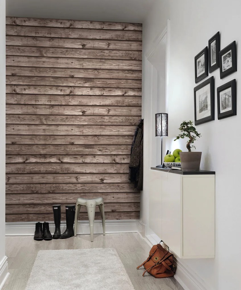 Tapet Horizontal Boards, Brown, Rebel Walls