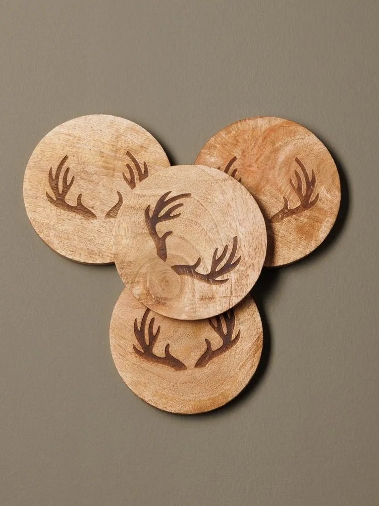 Set 4 suporturi pentru pahare, din lemn de mango, Deer