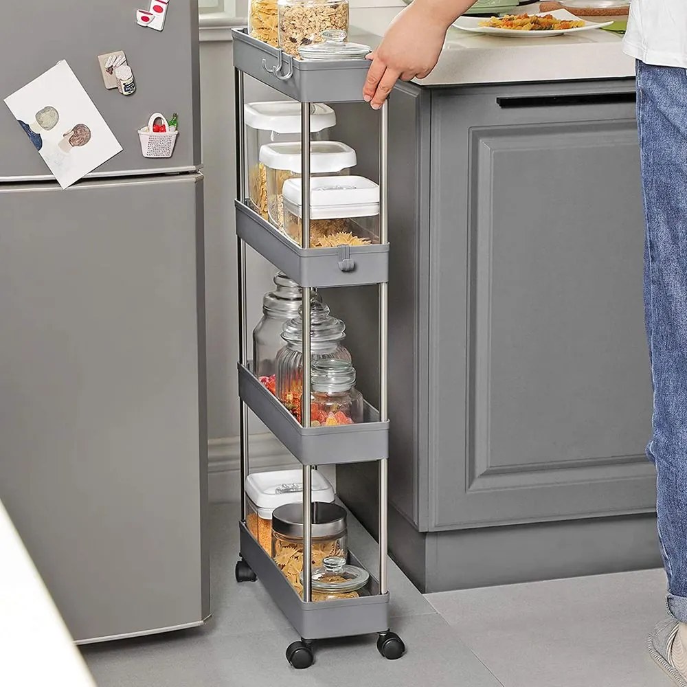 Raft cu roți SLIM, 4 niveluri, 12,5x40x86cm, gri SongmicsHome