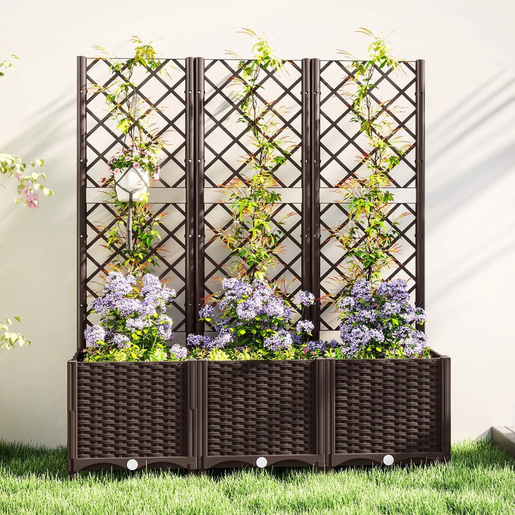 Outsunny Jardinieră cu spalier pat ridicat pentru grădină jardinieră exterioară cu 8 orificii de drenaj 120 x 40 x 135 cm maro | Aosom Romania
