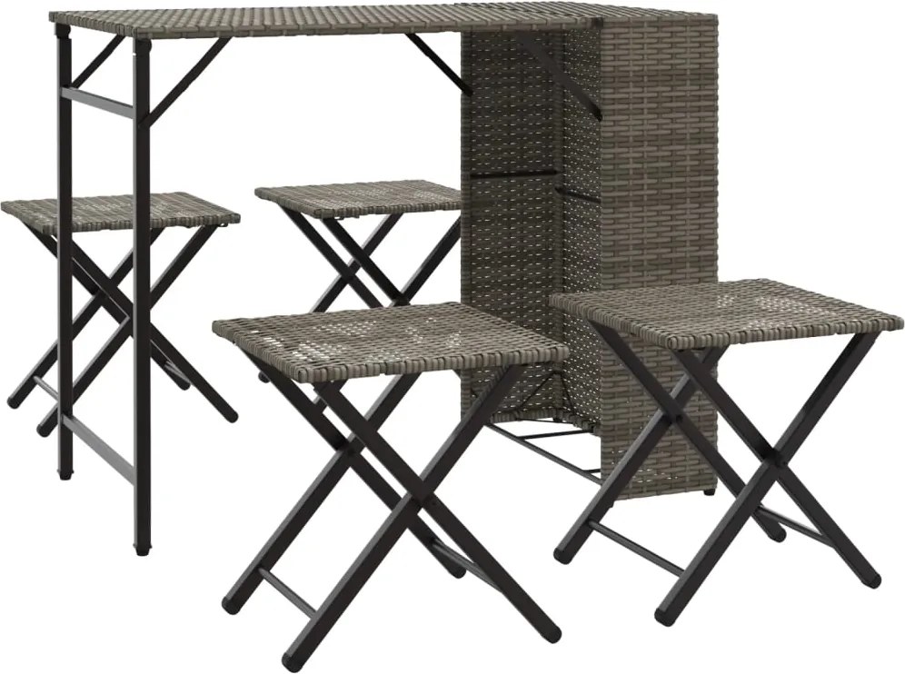 vidaXL Set mobilier de grădină, pliabil, 5 piese, gri, poliratan