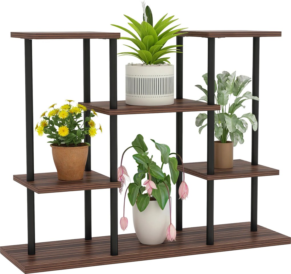 Outsunny Suport pentru flori cu 4 niveluri, suport pentru plante în 4 trepte, suport pentru ghivece pentru interior și exterior, lemn, oțel | Aosom Romania