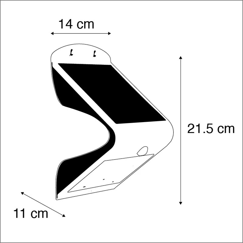 Lampă de perete exterioară albă 21,5 cm cu dimmer și senzor solar - Daya