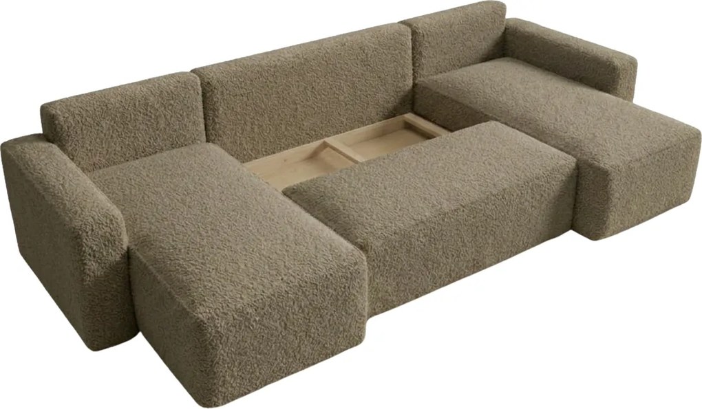 Canapea extensibila in forma de U SMART BOUCLE, bej inchis, 303x143 cm