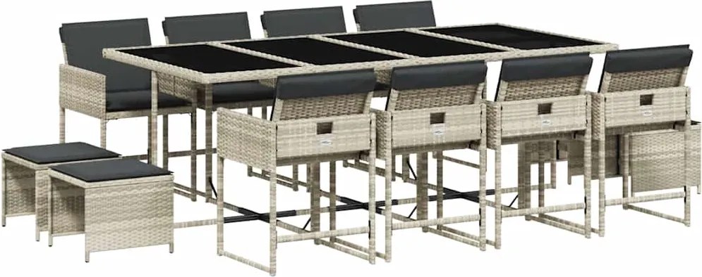 vidaXL Set mobilier de grădină cu perne 13 piese gri deschis poliratan