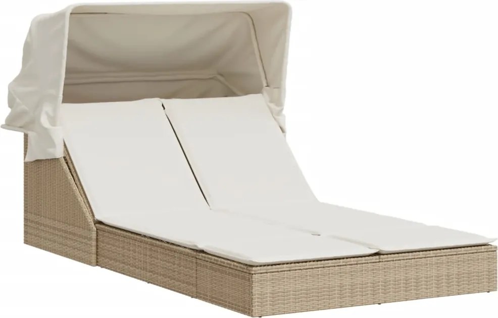 vidaXL Șezlong dublu cu baldachin și perne, bej, poliratan