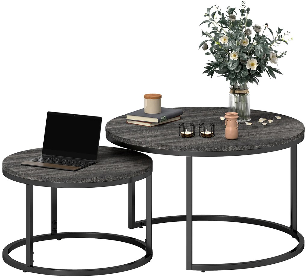 HOMCOM Set de 2 mese laterale pliabile design industrial, blat imitație ciment, picioare metalice negre | Aosom Romania