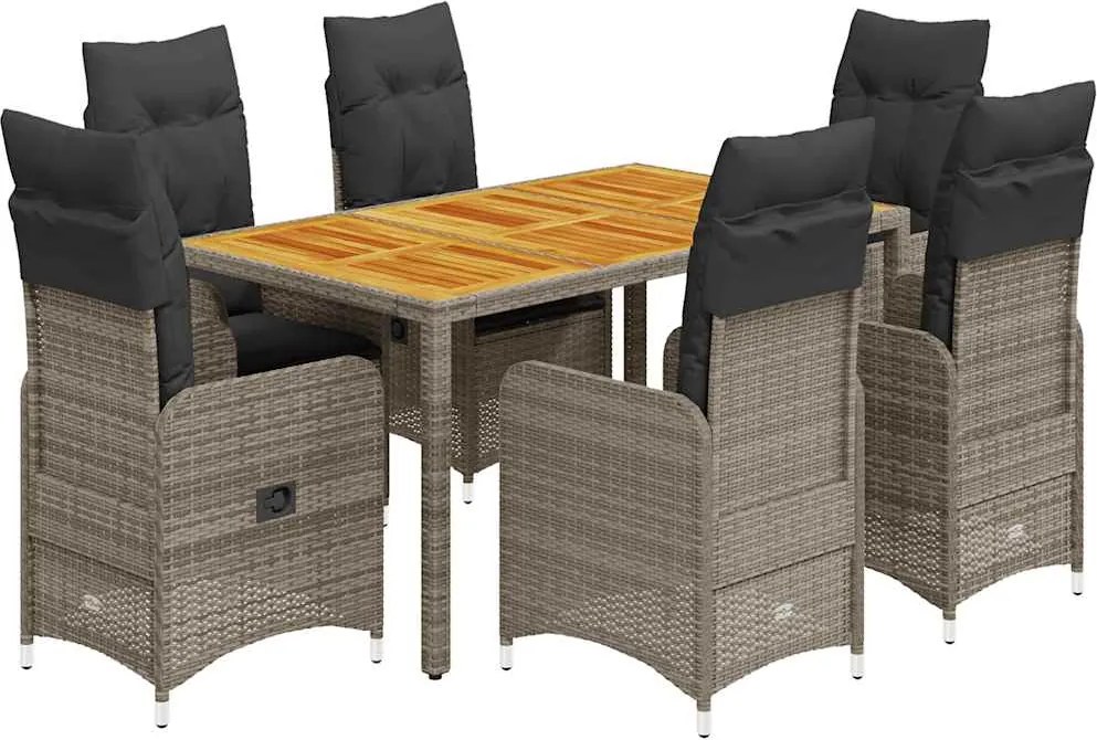 vidaXL Set bistro de grădină cu perne, 7 piese, gri, poliratan