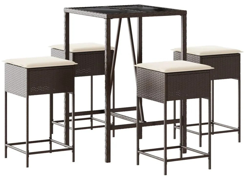 3261459 vidaXL Set mobilier bar de grădină cu perne, 5 piese, maro, poliratan