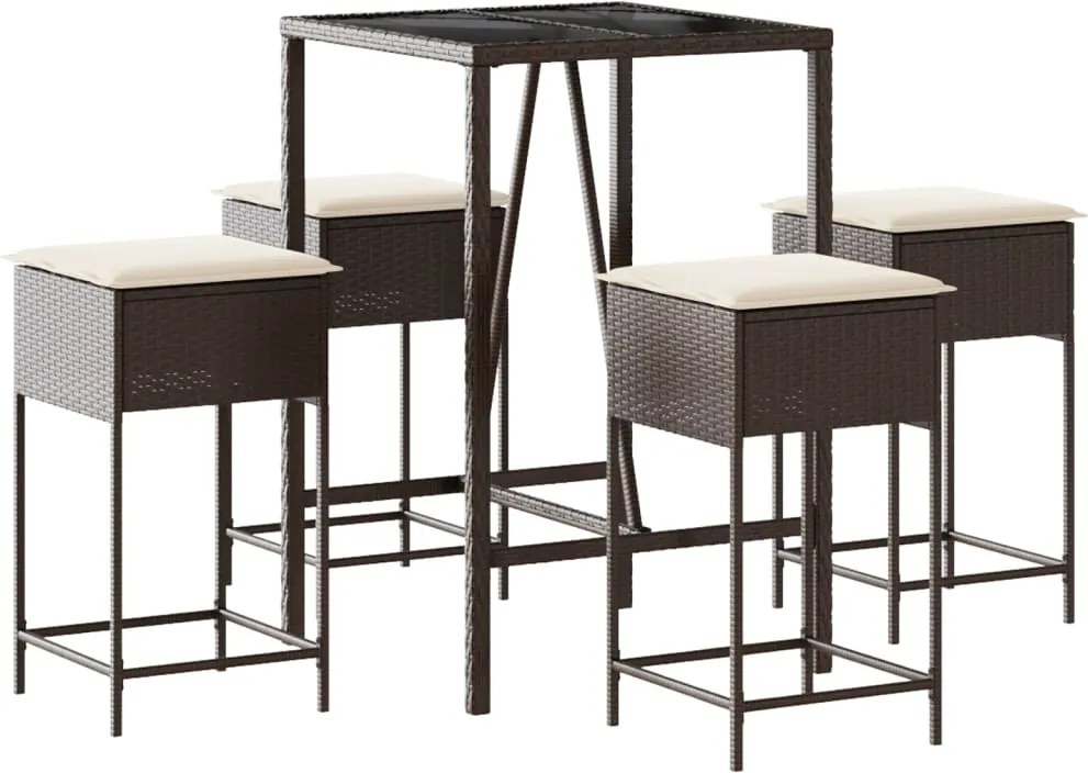 vidaXL Set mobilier bar de grădină cu perne, 5 piese, maro, poliratan