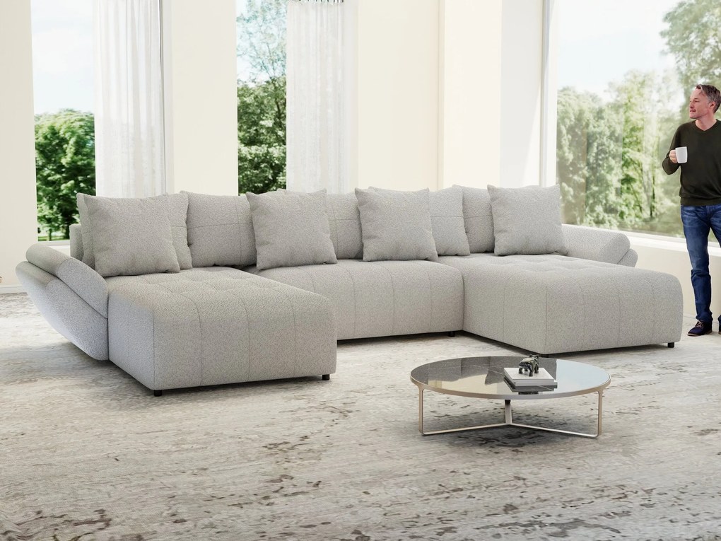 Colțar extensibil dumonde cu ladă de depozitare si sezut confortabil din spuma high-density, Berlin U Euphoria Dove 380x180 cm