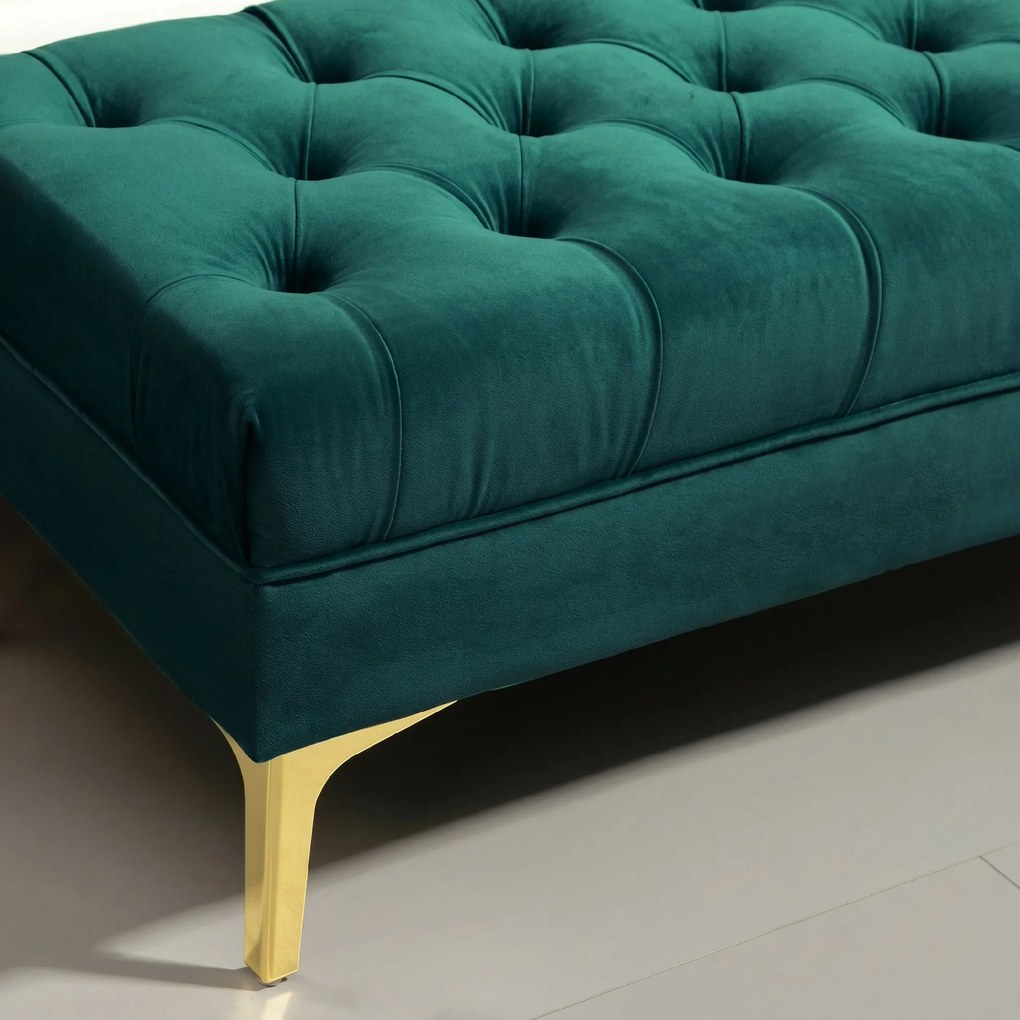 HOMCOM Bancă Hol, cu Husă Capitonată din Catifea cu Picioare Metalice pentru intrare, dormitor sau sufragerie, 118x45x42 cm, Verde | Aosom Romania