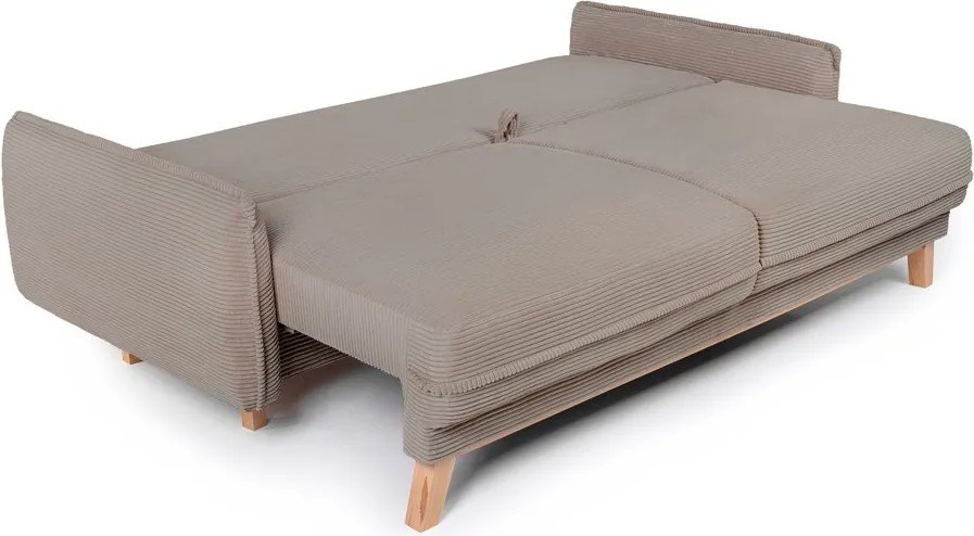 Canapea taupe extensibilă/cu spațiu de depozitare cu tapițerie din catifea reiată 218 cm Tori – Bonami Selection