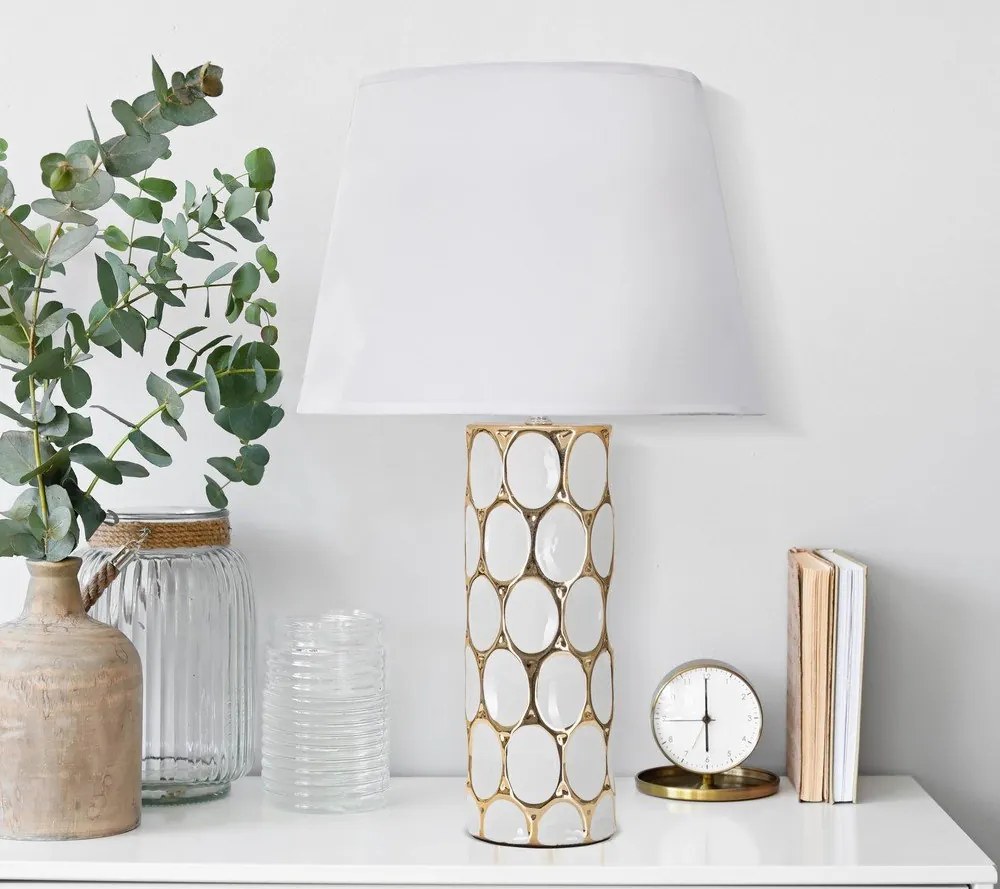 Veioză albă-aurie din ceramică cu abajur textil (înălțime 56 cm) Glam Carv – Mauro Ferretti