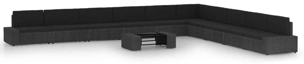 vidaXL Set mobilier de grădină cu perne, 11 piese, negru, poliratan