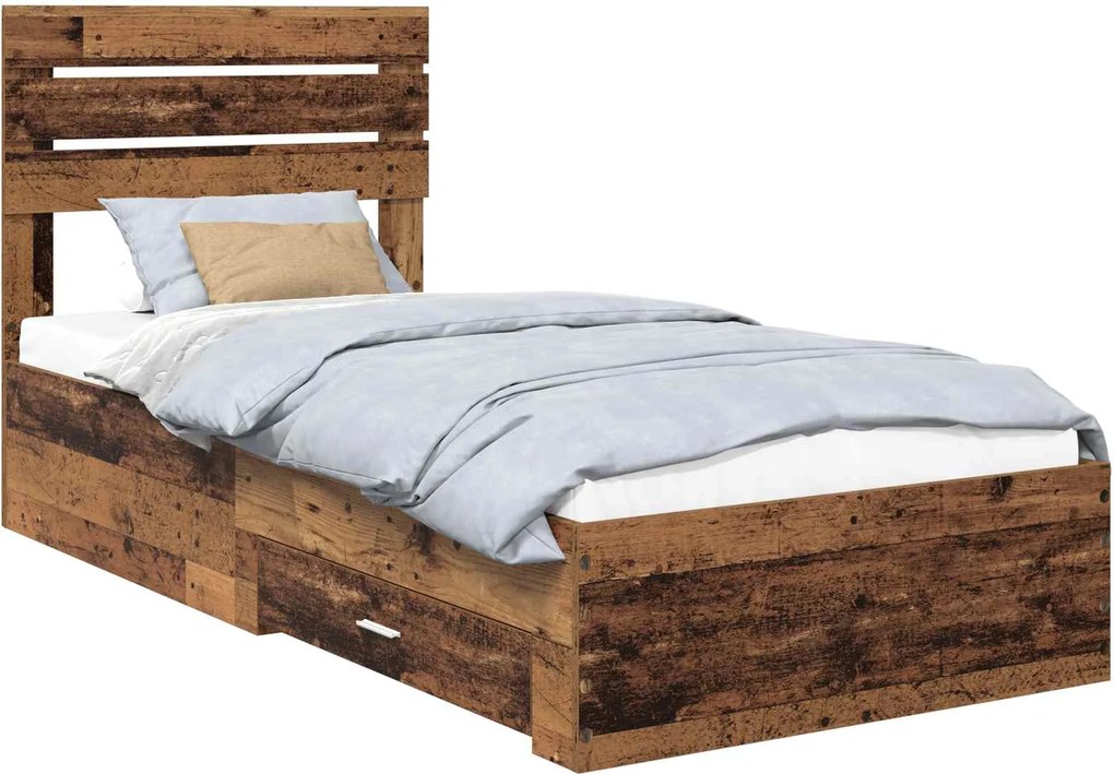 vidaXL Cadru de pat cu sertar cu headboard cu depozitare Lemn compozit