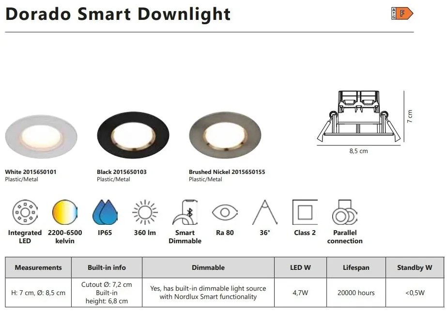 Spot incastrabil LED CCT, IP65 Don Smart alb