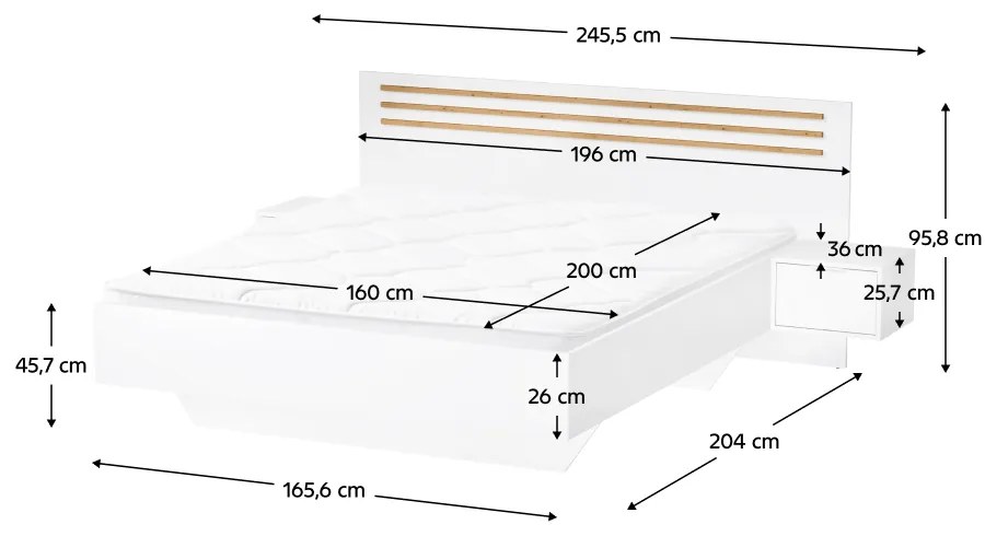 Set dormitor, alb stejar artisan, 160x200, FLORENS