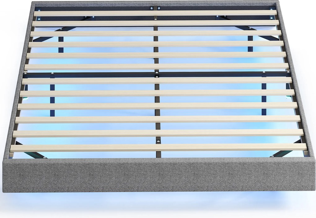 HOMCOM Somier 160x200 cm cu Lumini LED Structură de Pat Tapițerie tip in Lamele din Lemn Ușor de Montat Gri | Aosom Romania