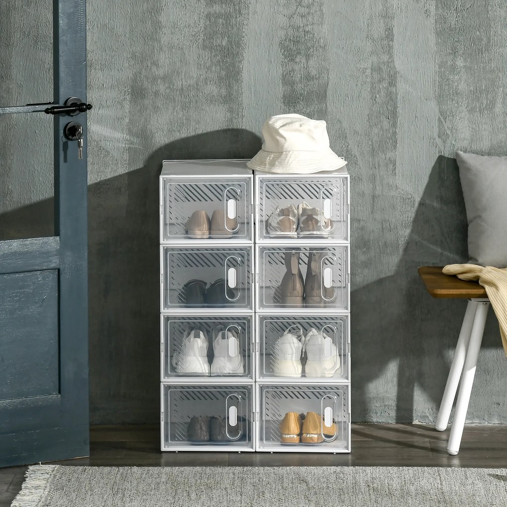 HOMCOM Pantofar Modular cu 8 Cuburi de Depozitare și Uși Magnetice, Cuburi din PP, 25x35x19 cm, Alb și Transparent | Aosom Romania