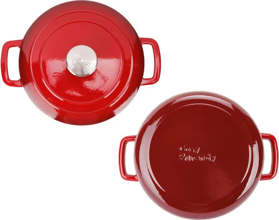 Oală fontă emailată cu capac 24 cm 4,6 L Roșu tradițional Fontestic Cosy &amp; Trendy 9967502