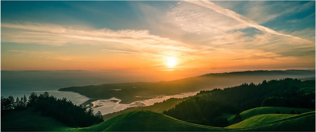 Tablou cu soarele răsărind deasupra mării (120x50 cm)