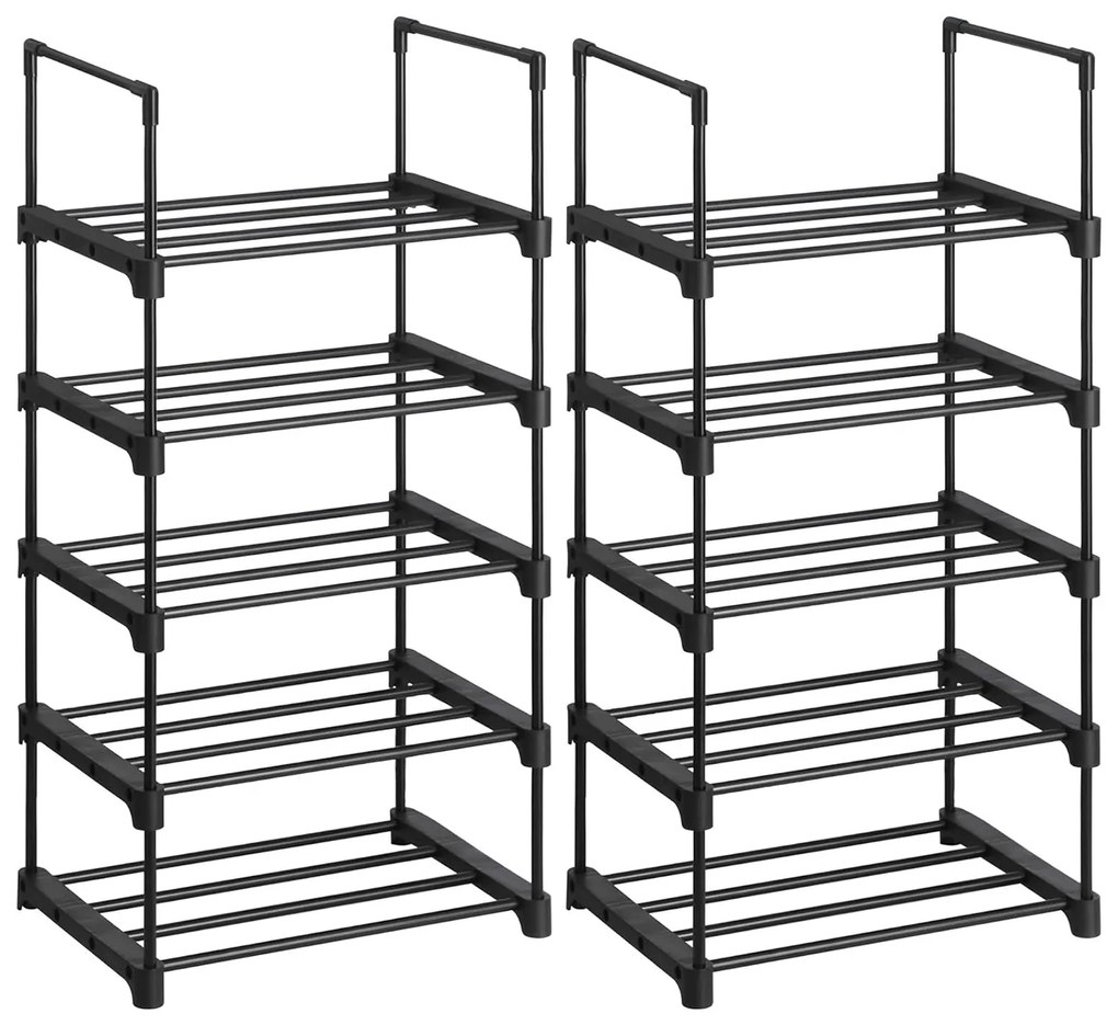 Suport pentru pantofi pe 5 niveluri, set de 2 organizatoare metalice , negru | SONGMICS