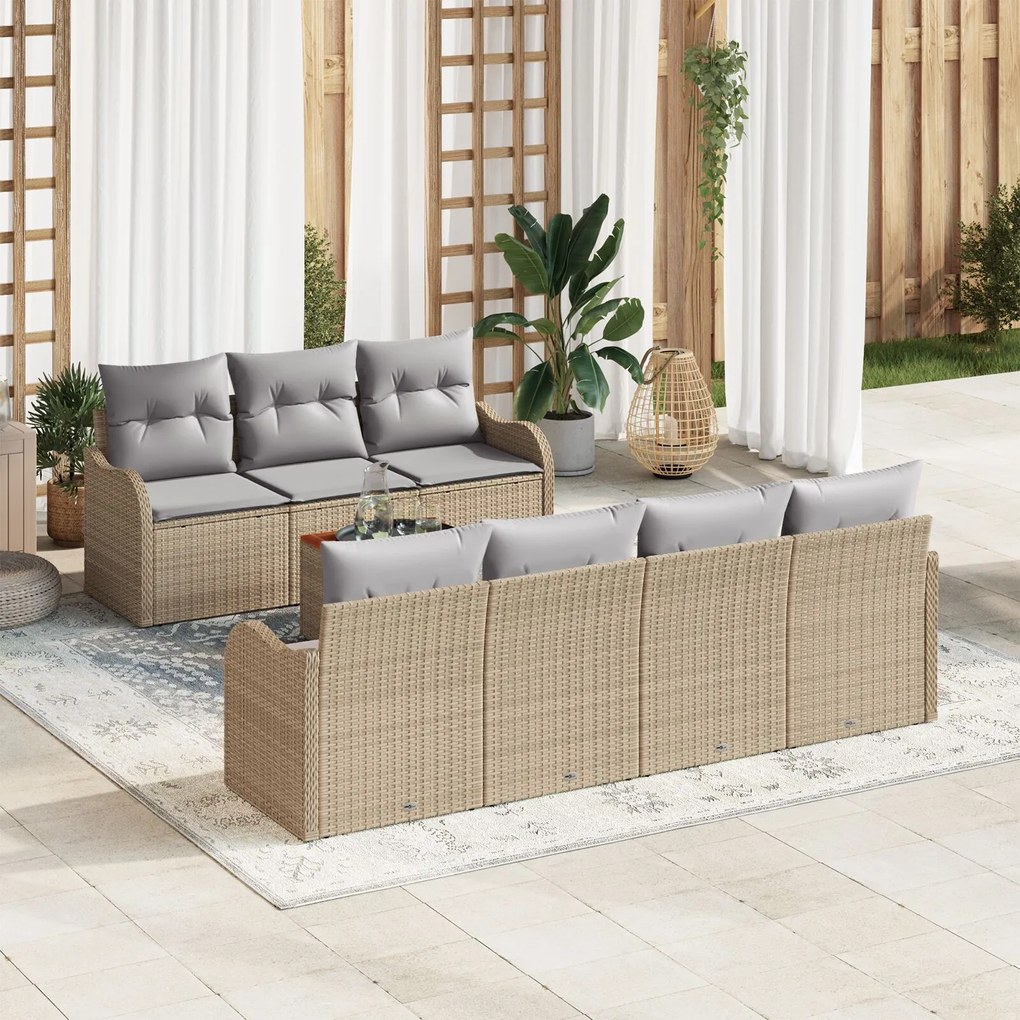 vidaXL Set de canapele pentru grădină 8 pcs Bej Rattan poli