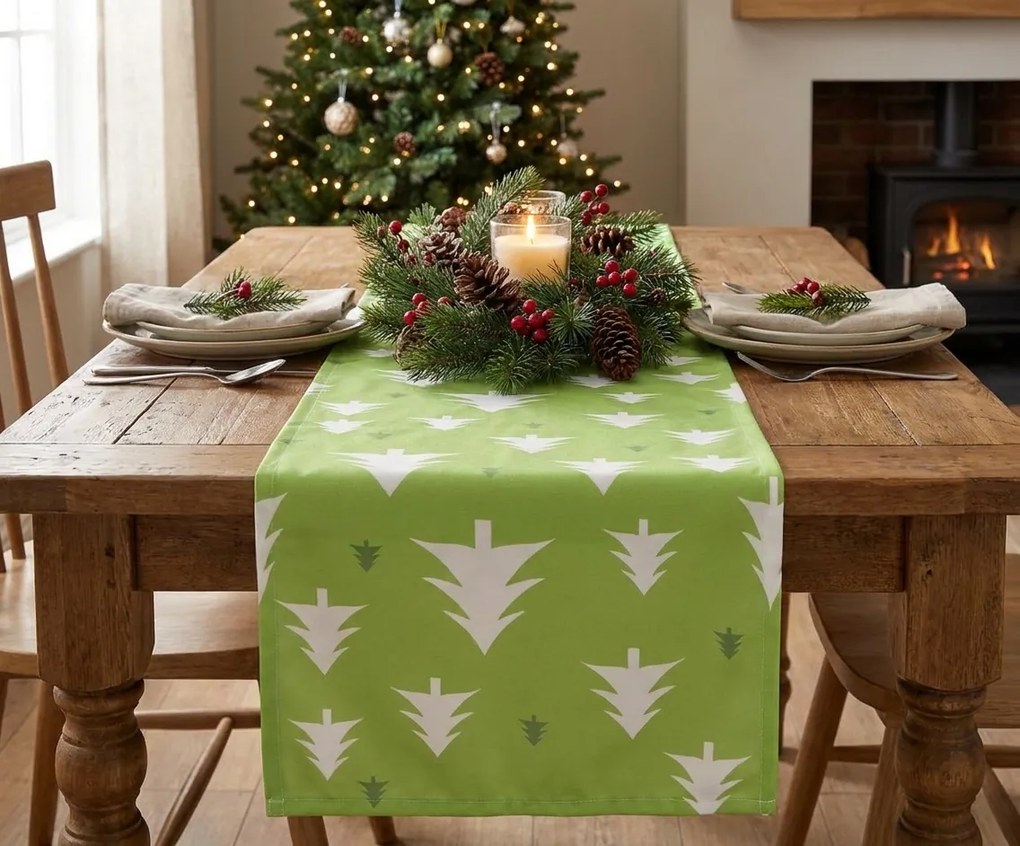 Napron textil pentru masa SCANDI TREES 40x140 cm, verde