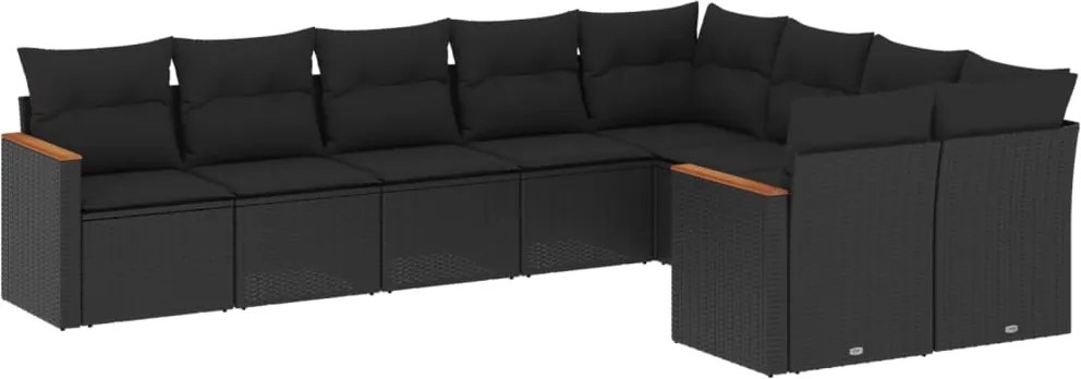 vidaXL Set mobilier de grădină cu perne, 9 piese, negru, poliratan