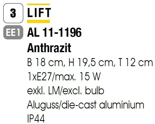 Aplica de perete exterior, protectie IP44, Lift antracit