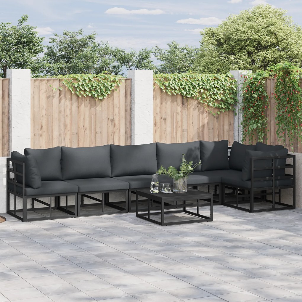 vidaXL Set de canapele pentru grădină cu pernă 6 pcs Negru Aluminiu