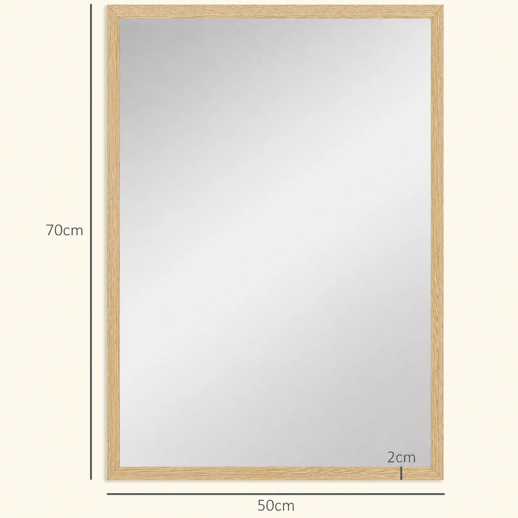 HOMCOM Oglindă de Perete din Sticlă și MDF, 50x70 cm, Culoare Lemn | Aosom Romania