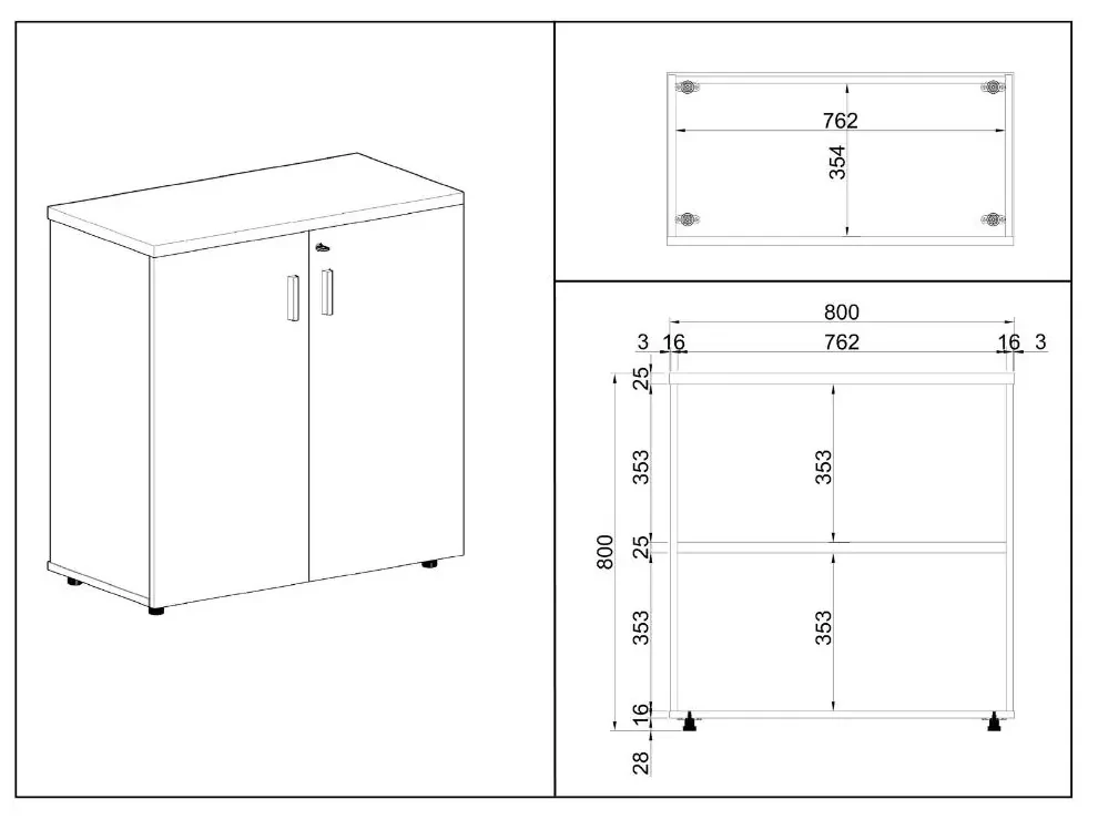 Dulap jos SimpleOffice 80 x 40 x 80 cm, mesteacan