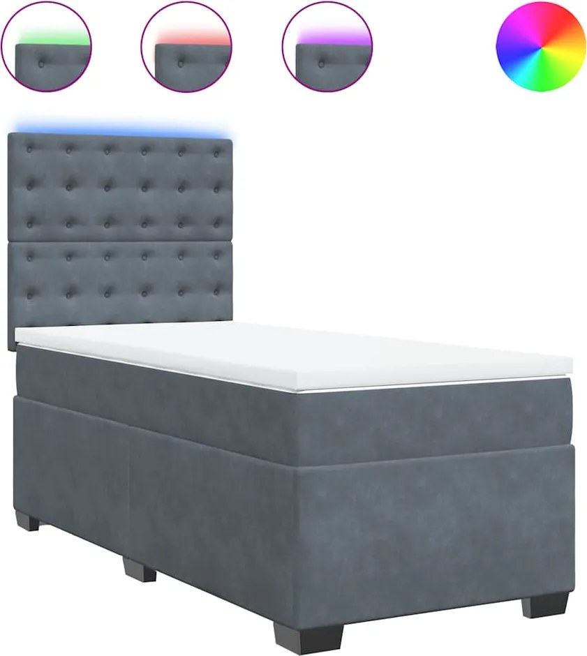 vidaXL Pat box spring cu saltea, gri închis, 90x190 cm, catifea